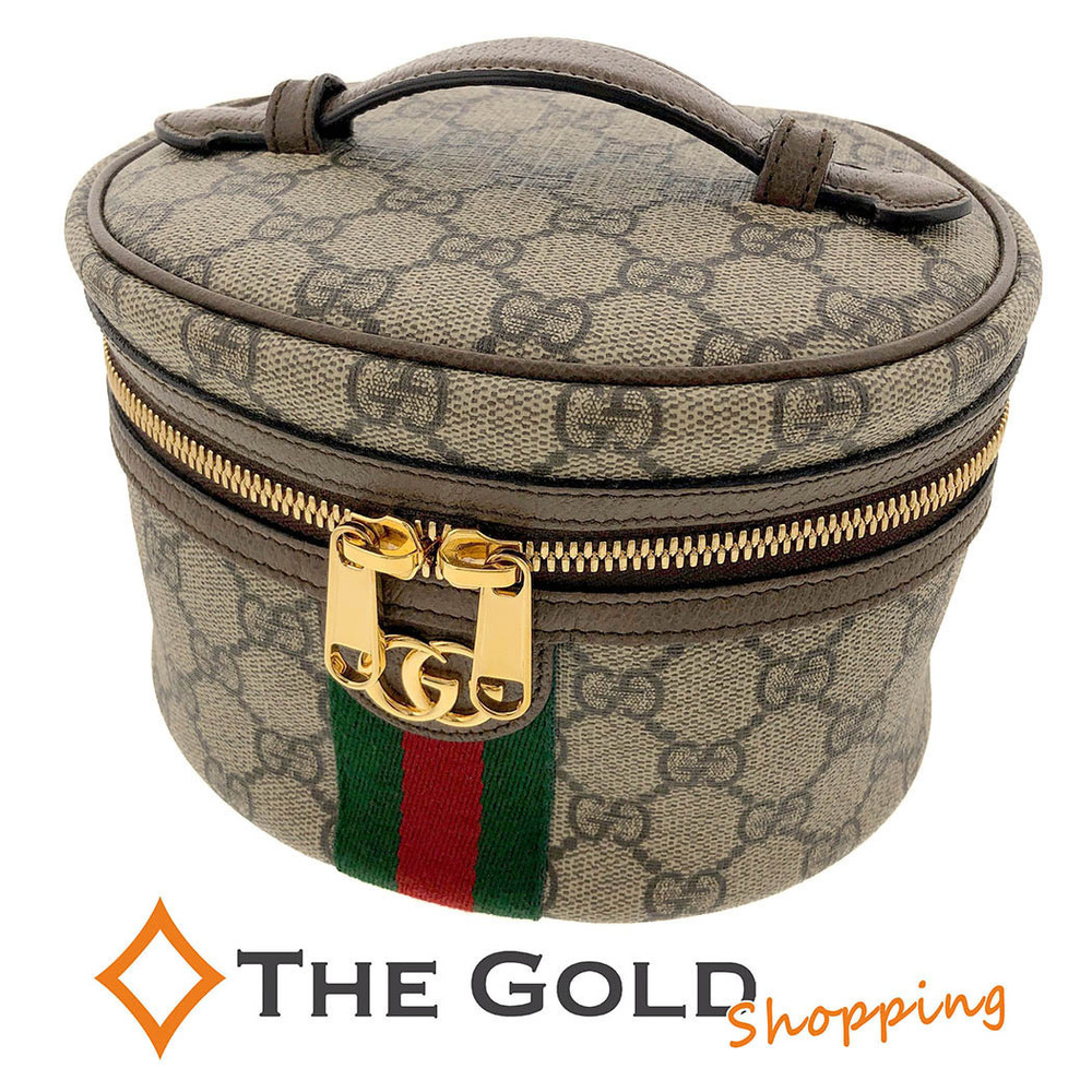 Gucci Cosmetic Case Ophidia GG Supreme Canvas Leather Beige Black